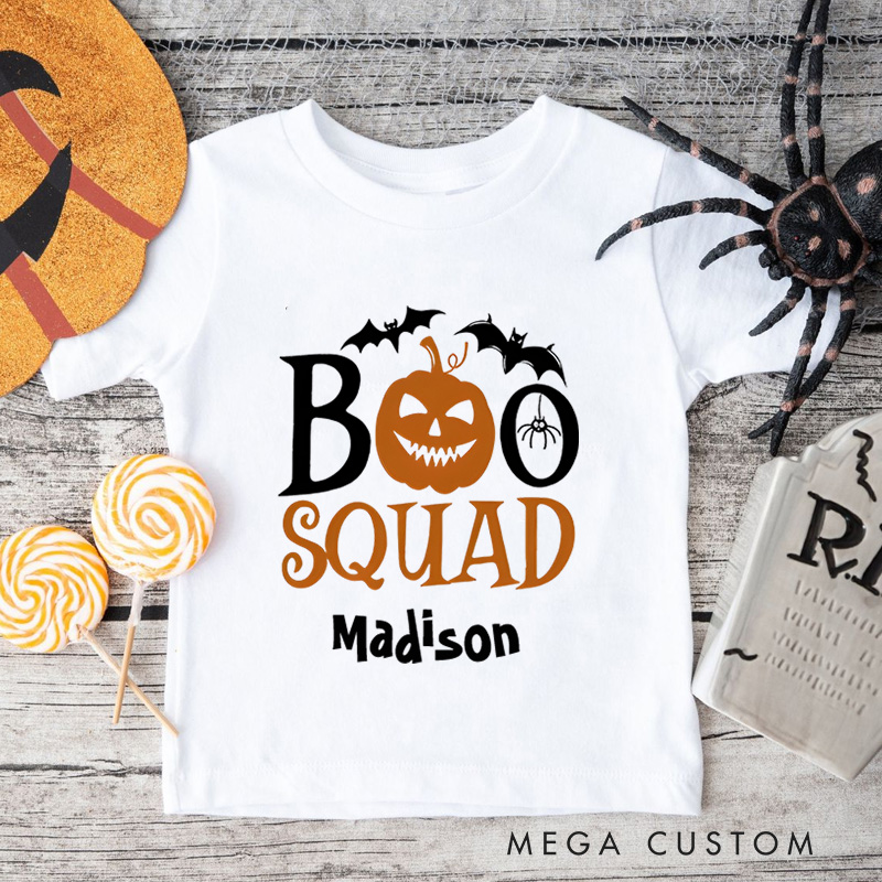 Personalized Boo Squad Halloween Shirt for Kids Perfect for Celebrating Fun Group Moments During the Spooky Season Kids T-Shirt