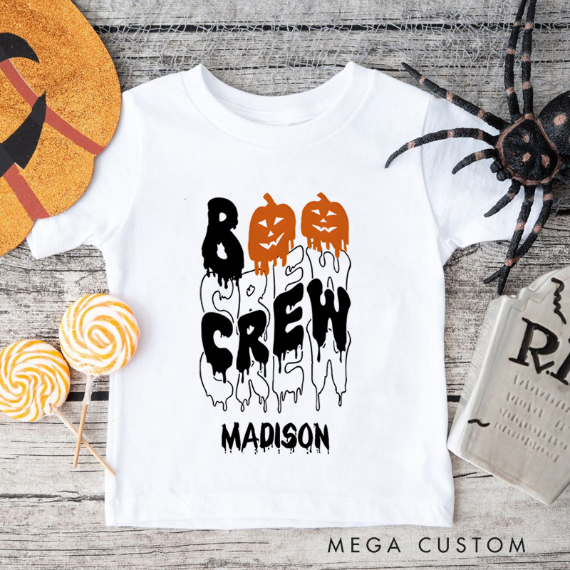 Personalized Boo Crew Halloween Shirt for Kids Perfect for Group Celebrations and Fun During the Halloween Season Kids T-Shirt