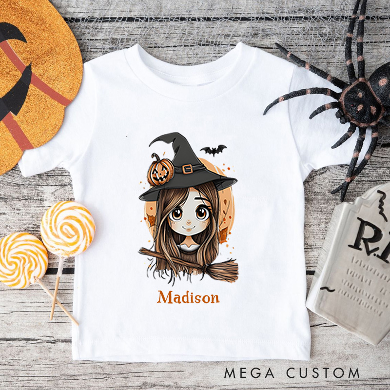 Personalized Adorable Halloween Witch Shirt for Kids Perfect for Fun and Spooky Celebrations During the Season Kids T-Shirt