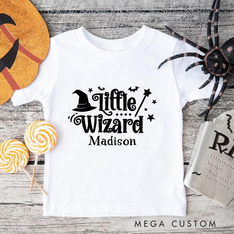 Personalized Little Wizard Halloween Shirt for Kids Perfect for Adding a Magical and Festive Touch to Halloween Celebrations Kids T-Shirt