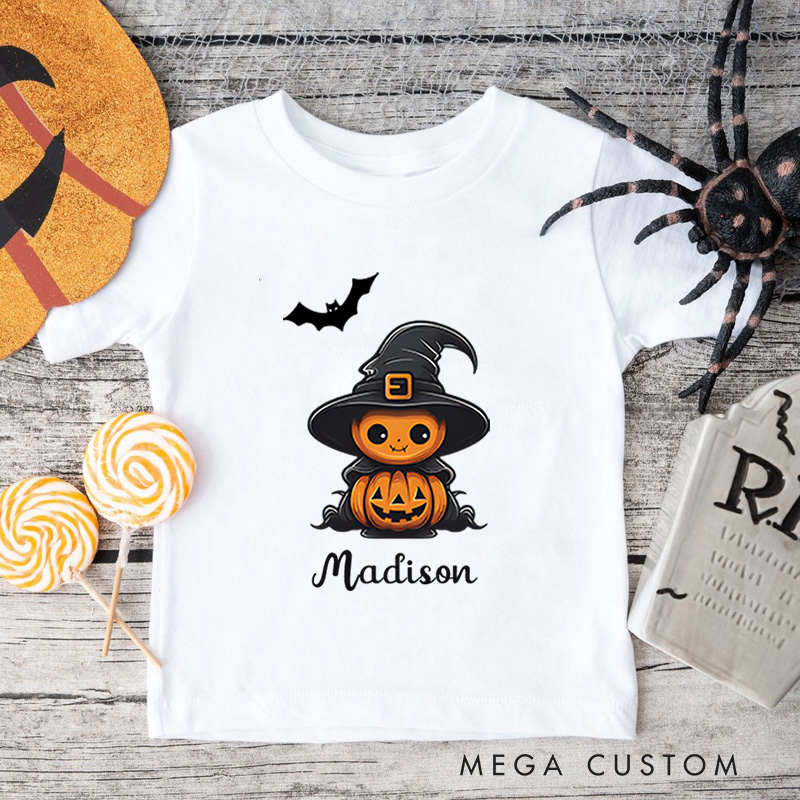 Personalized Pumpkin Witch Halloween Shirt for Kids Perfect for Adding a Magical and Festive Touch to Halloween Kids T-Shirt