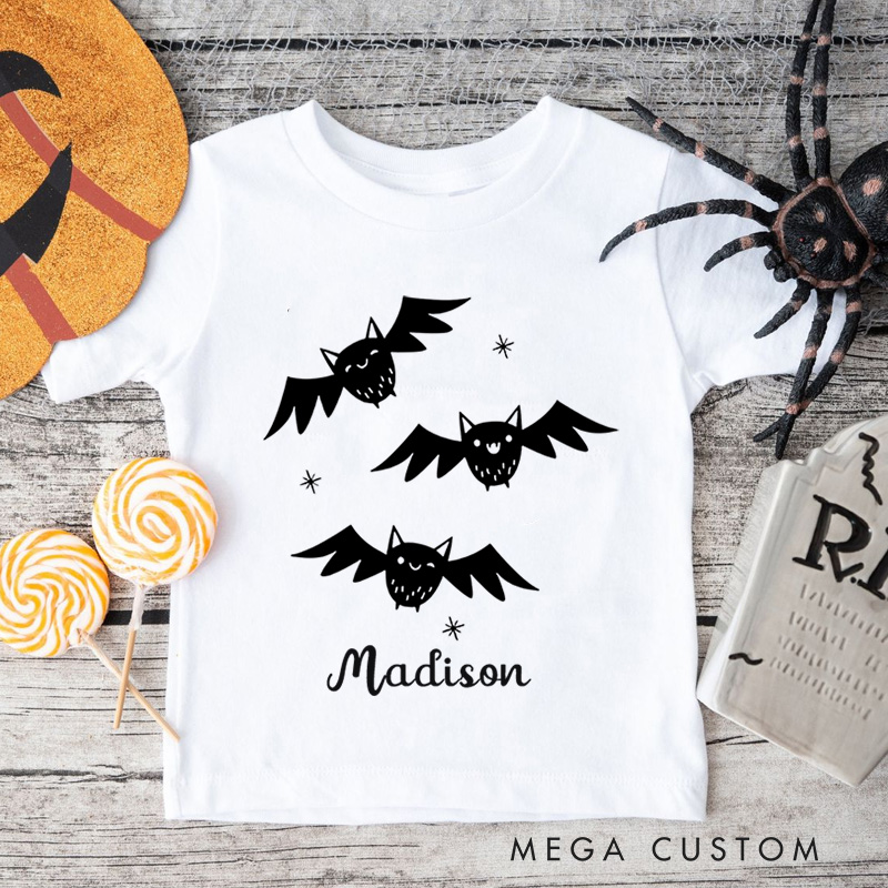 Personalized Bat Halloween Shirt for Kids Perfect for Adding a Playful and Spooky Vibe to Halloween Celebrations Kids T-Shirt