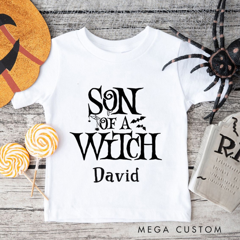 Personalized Son of a Witch Halloween Shirt for Kids Perfect for Fun and Humorous Outfits During the Spooky Season Kids T-Shirt