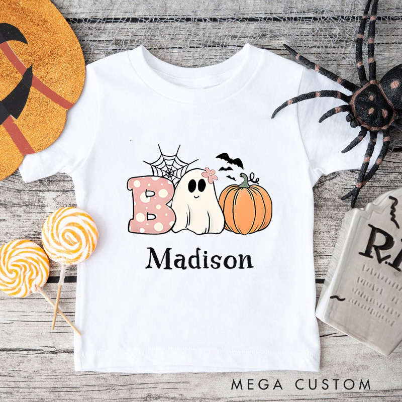 Personalized Boo Halloween Shirt for Kids Perfect for Adding a Cute and Spooky Vibe to Trick or Treating Outfits Kids T-Shirt