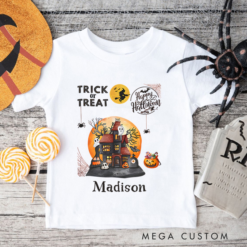Personalized Haunted House Halloween Shirt for Kids Perfect for Adding a Spooky and Festive Touch to Outfits Kids T-Shirt