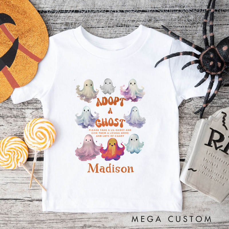 Personalized Adopt a Ghost Halloween Shirt for Kids Perfect for Adding a Cute and Playful Vibe to Festive Celebrations Kids T-Shirt