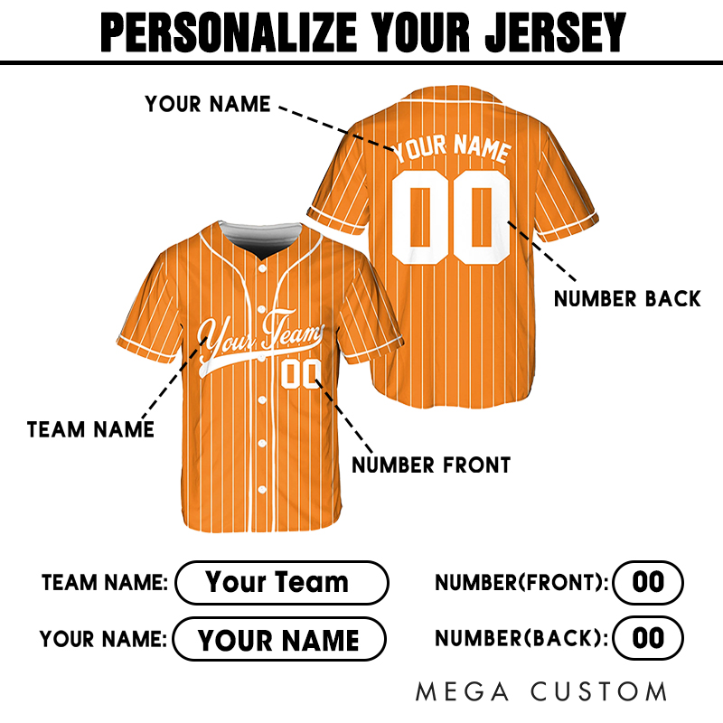 Personalized Athletic Baseball Jersey in Orange with Custom Text and Number  