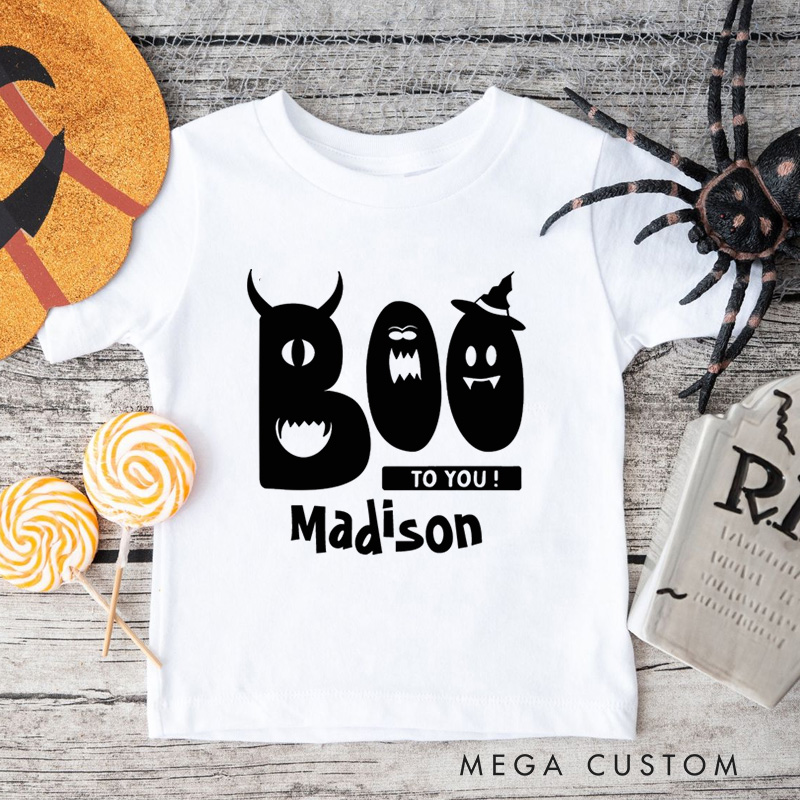 Personalized Boo to You Halloween Shirt for Kids Perfect for Adding a Cute and Spooky Vibe to Festive Outfits Kids T-Shirt