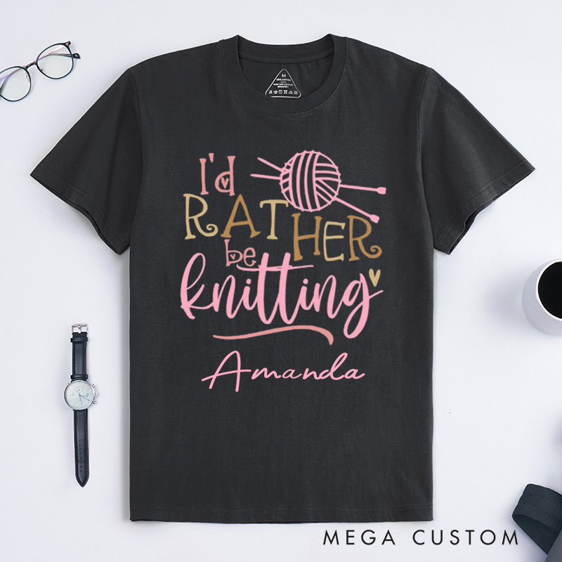 Personalized Knitting Lover Classic T-Shirts Love to Knit I'd Rather Be Knitter Shirt Cute Lover Tee