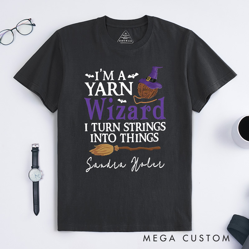 Personalized I'm a Yarn Wizard Classic T-Shirts Knit Gift Knitting Gifts Knitter Tee