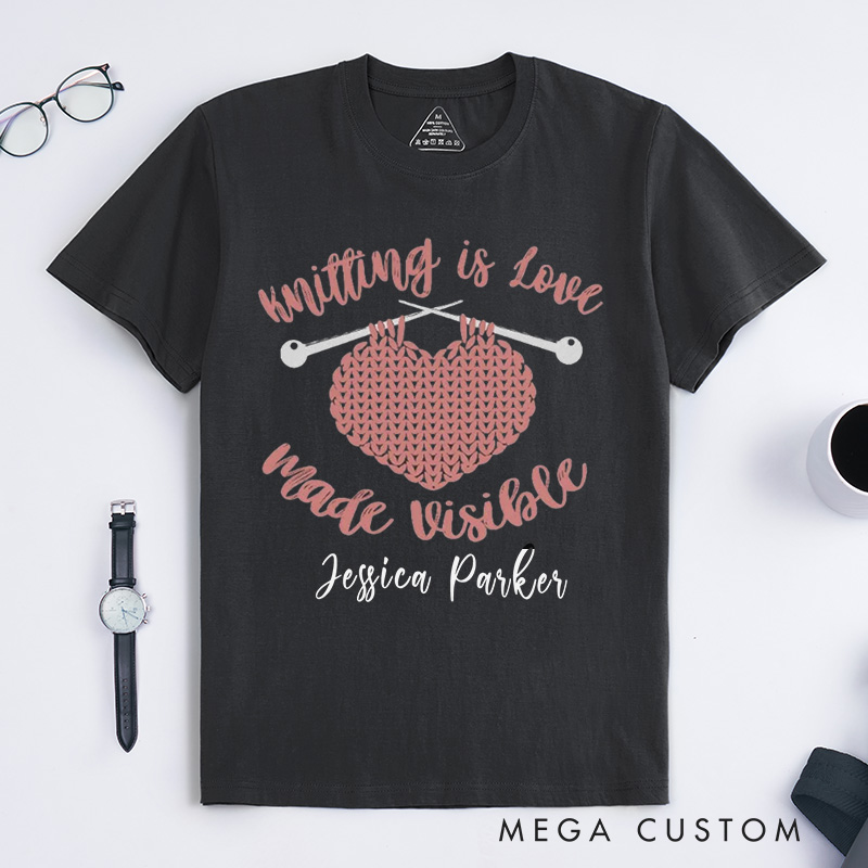 Personalized Knitting Classic T-Shirts Knitter Gift Love to Knit Custom Tee