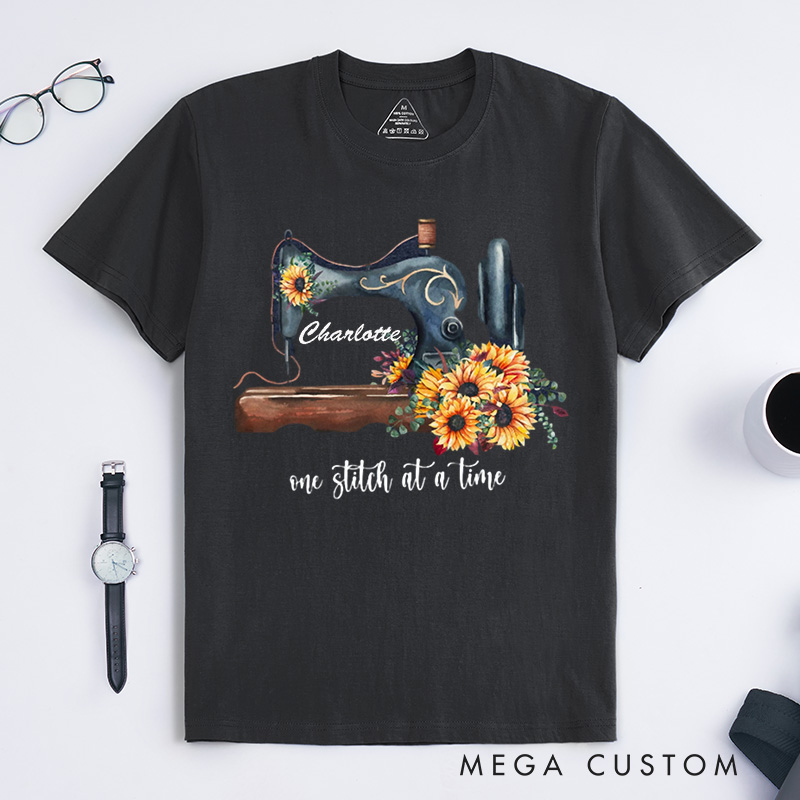 Personalized Sunflower Sewing Classic T-Shirts Cute Gift for Sewing Lover Quilting Tee Gift for Quilter Seamstress Gifts