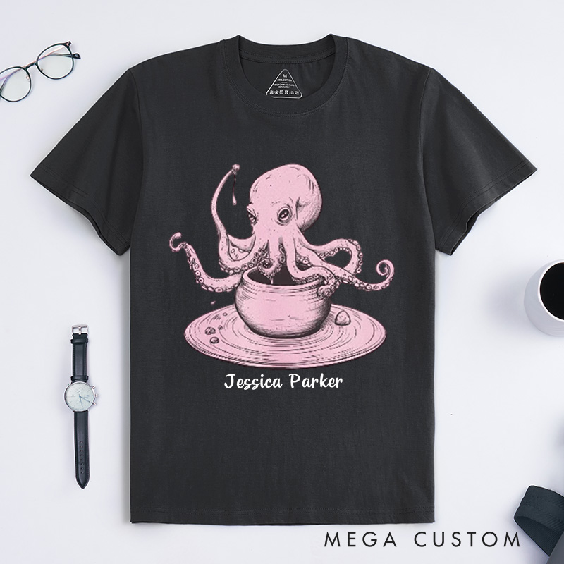 Personalized Whimsical Octopus Potter Classic T-Shirts Funny Pottery Lover Gift Unique Quirky Tee for Artists Ceramics Enthusiasts Octopus Fans