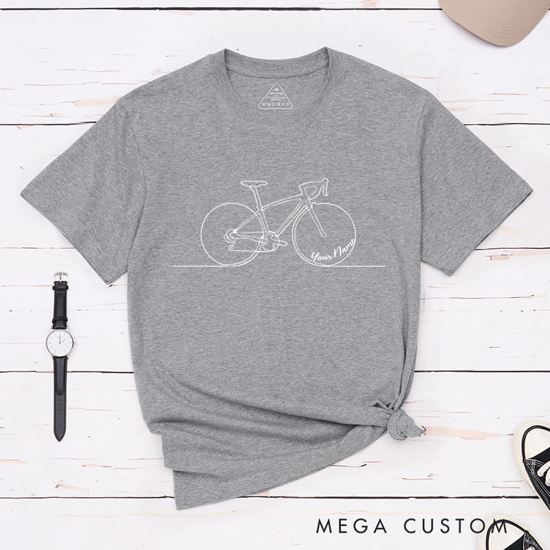 Personalized Minimalist Bicycle T-Shirt with Elegant Line Art for Outdoor Adventures Riding Cycling Biking Enthusiasts