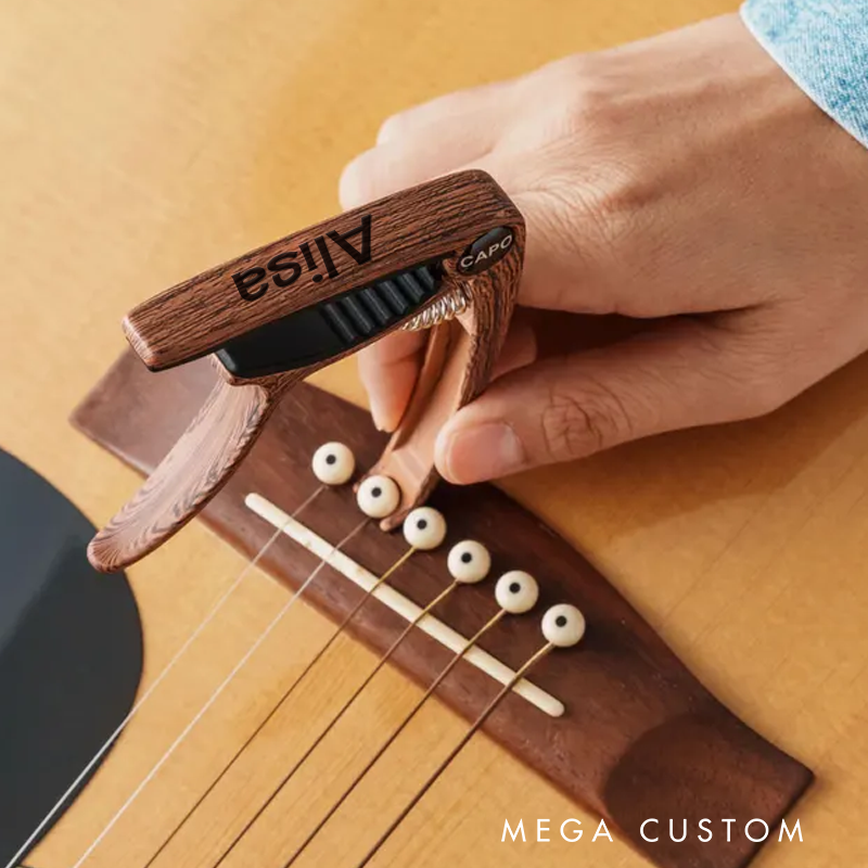 Personalized Wood Grain Guitar Capo for Him, Personalize Guitar Accessories and Ideal Metal Capo and Music Gift for Guitarist Musician