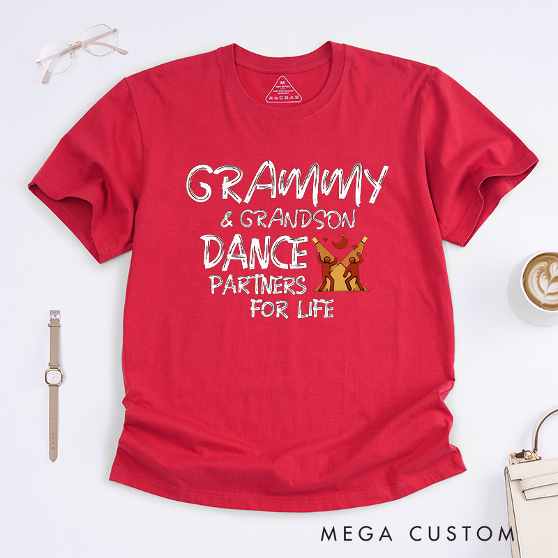Personalized Grammy and Grandson Dance Partners for Life T-Shirts Custom Name Family Gift for Grandson Unisex Matching Dance Outfit