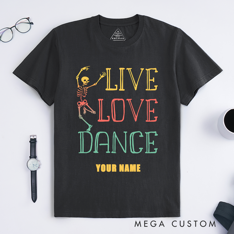 Personalized Skeleton Dance T-Shirts Custom Name Dancing Skeleton Gift for Men Unique Dance Lover Tee Funny Skeleton Shirt for Dancers Present