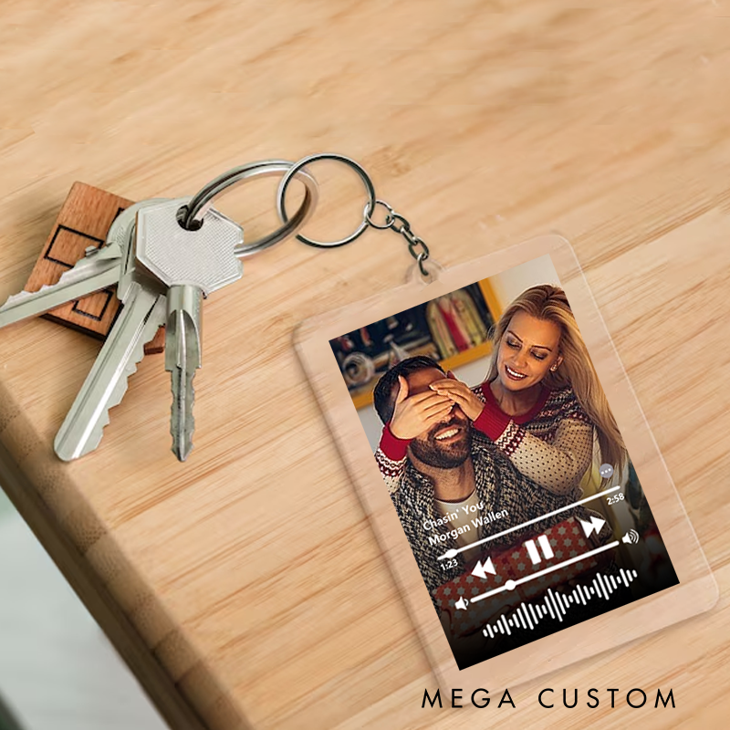 Personalized Keychain and Your Photo and Your Song and Uniquely Yours and Personalized Scannable Music Keychain
