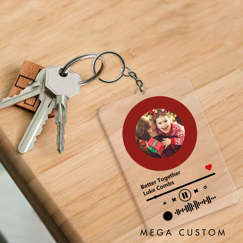 Personalized Photo Keychain and Custom Song Plaque Keychain and Music Acrylic Plaque