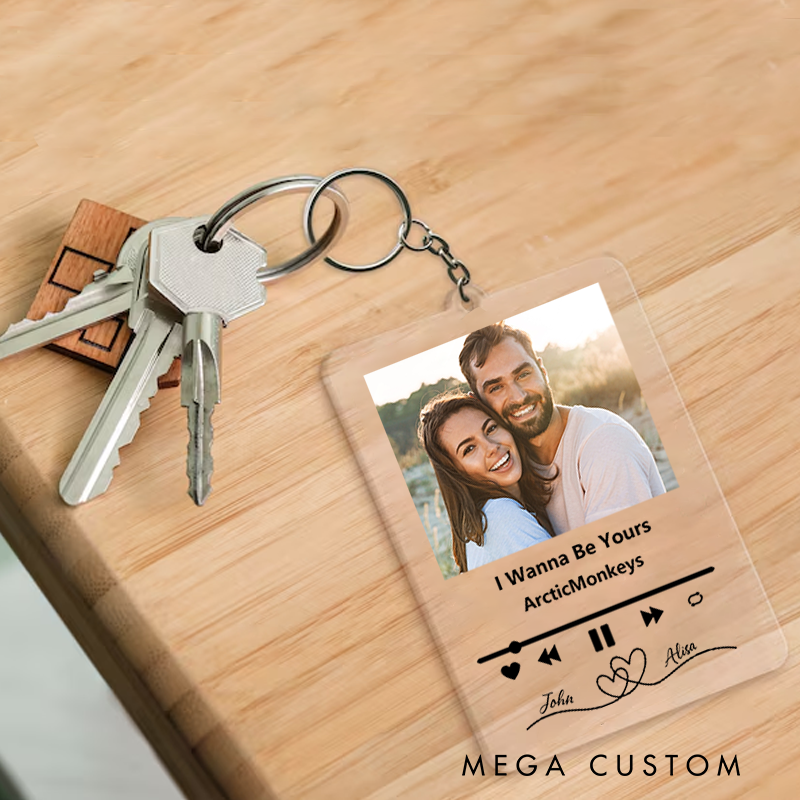 Personalized Keychain and Your Photo and Your Song and Uniquely Yours and Personalized Scannable Music Keychain