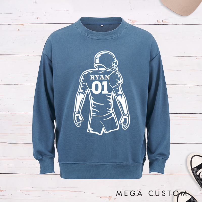 Personalized American Football Player Silhouette Design Sweatshirt with Custom Name and Number