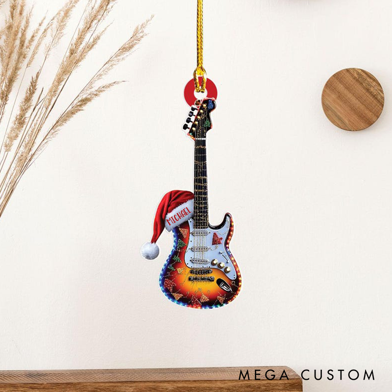 Personalized Name Classic Guitar Christmas Ornament and Christmas Tree Hanging Decor and Guitar Lover Gift