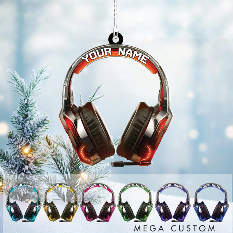 Personalized Gaming Head Phones Light Christmas Ornament and Gaming Ornament and Gamer Christmas Ornament and Video Game Ornament Gift