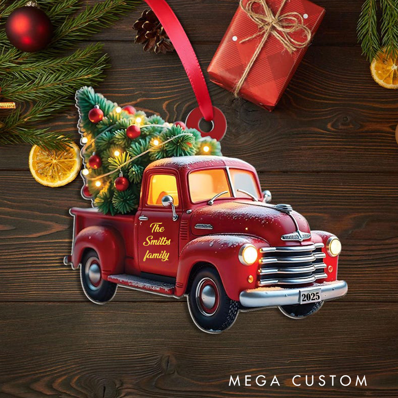 Personalized Red Truck Christmas Ornament and Custom Name Ornament and Personalized Christmas Ornament