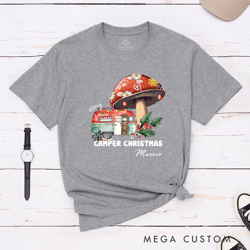 Personalized Camper Christmas T-Shirt Holiday Adventure Lover Shirt Christmas Gift for Hiking Outdoors 