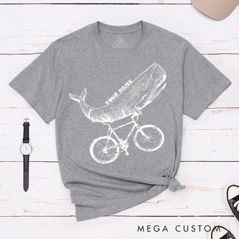 Personalized Whale on Bicycle T-Shirt for Outdoor Adventures Riding Cycling Biking Enthusiasts