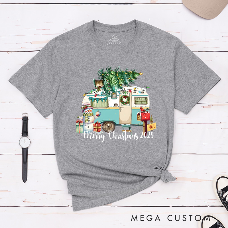 Personalized Merry Christmas T-Shirt Camper Holiday Shirt Christmas Gift for Hiking Outdoors Lover