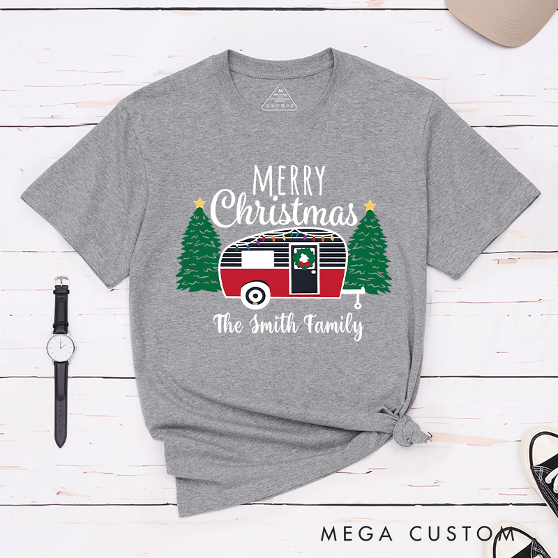 Personalized Cozy Camper Christmas T-Shirt Merry Christmas Shirt Christmas Gift for Hiking Outdoors Lover