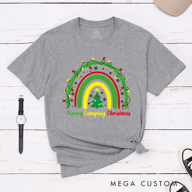 Personalized Rainbow Christmas T-Shirt Camping Christmas Shirt Christmas Gift for Hiking Outdoors Lover