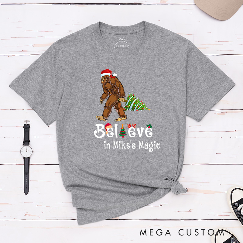 Personalized Bigfoot Christmas Adventure T-Shirt Merry Christmas Shirt Gift for Hiking Outdoors Lover