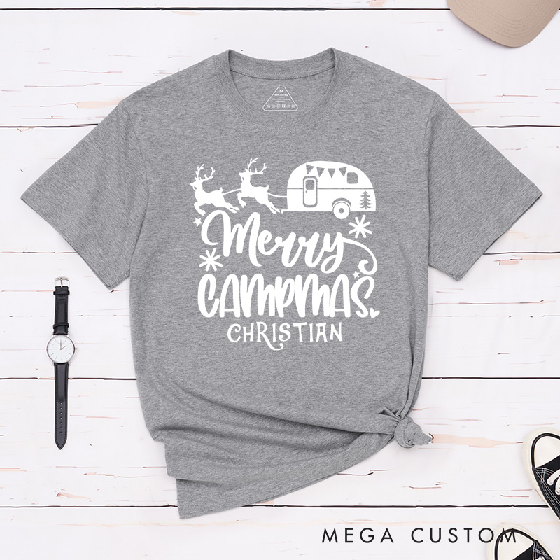 Personalized Merry Campmas T-Shirt Camping Christmas Shirt Gift for Hiking Outdoors Lover