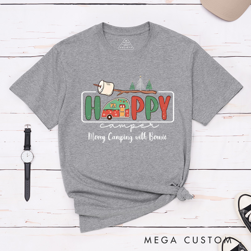 Personalized Happy Camper T-Shirt Outdoor Adventures Christmas Shirt Gift for Hiking Lover