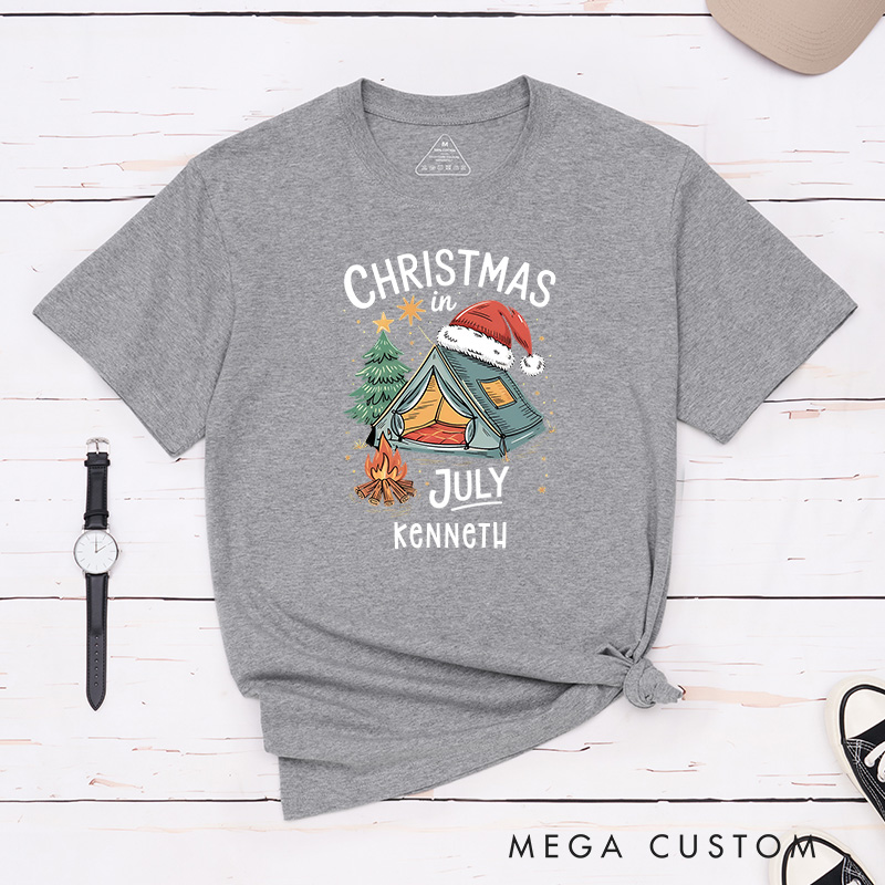 Personalized Christmas in July T-Shirt Outdoor Camping Lover Shirt Gift for Hiking Lover