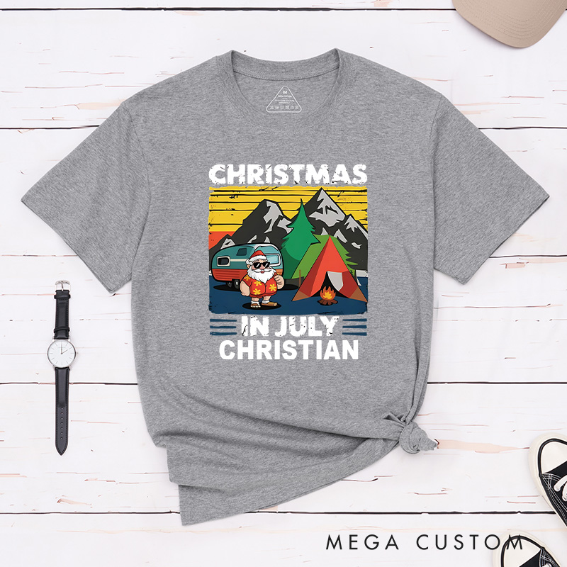 Personalized Christmas in July T-Shirt Outdoor Tropical Camping Shirt Gift for Hiking Lover