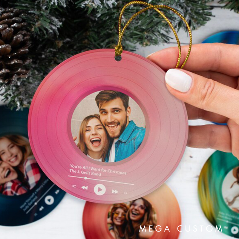 Personalized Song Photo Ornament and Couple Song Ornament and Vinyl Record Photo Ornament and Couple Song Photo Ornament Couples Gifts