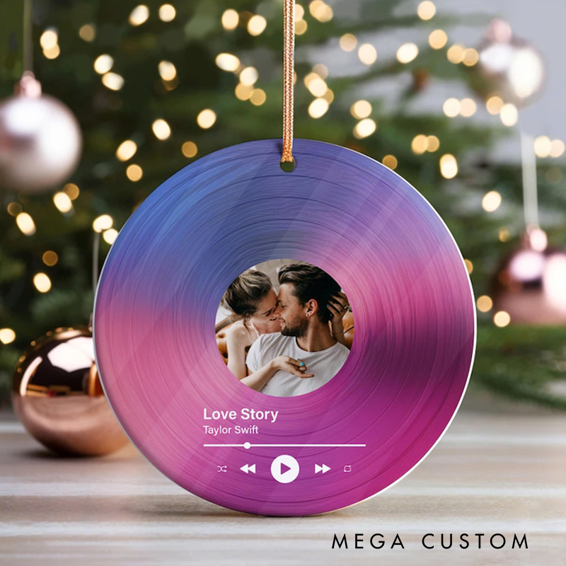 Personalized Vinyl Record Photo Ornament and Acrylic Song Plaque and Couples Christmas Ornament