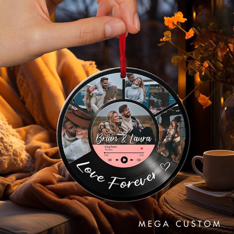 Personalized Vinyl Record Photo Ornament Custom Couple Picture Song Acrylic Ornament Vinyl Record Photo Ornament Music Lover Couple Gifts