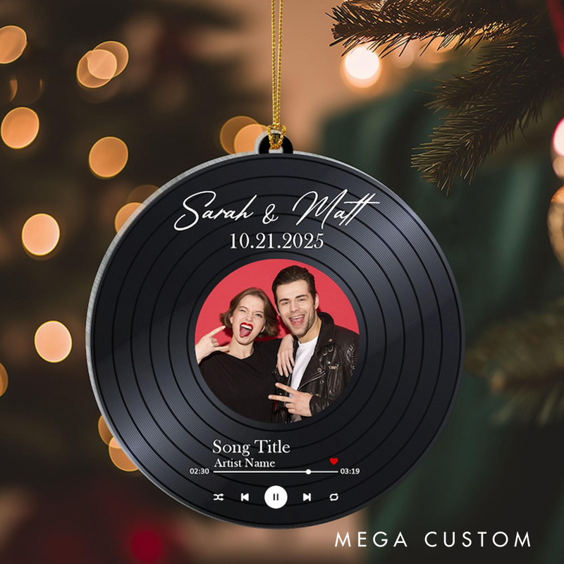 Personalized Acrylic Couple Song Ornament Couple Photo Ornament Christmas Tree Decoration Music Lover Gift