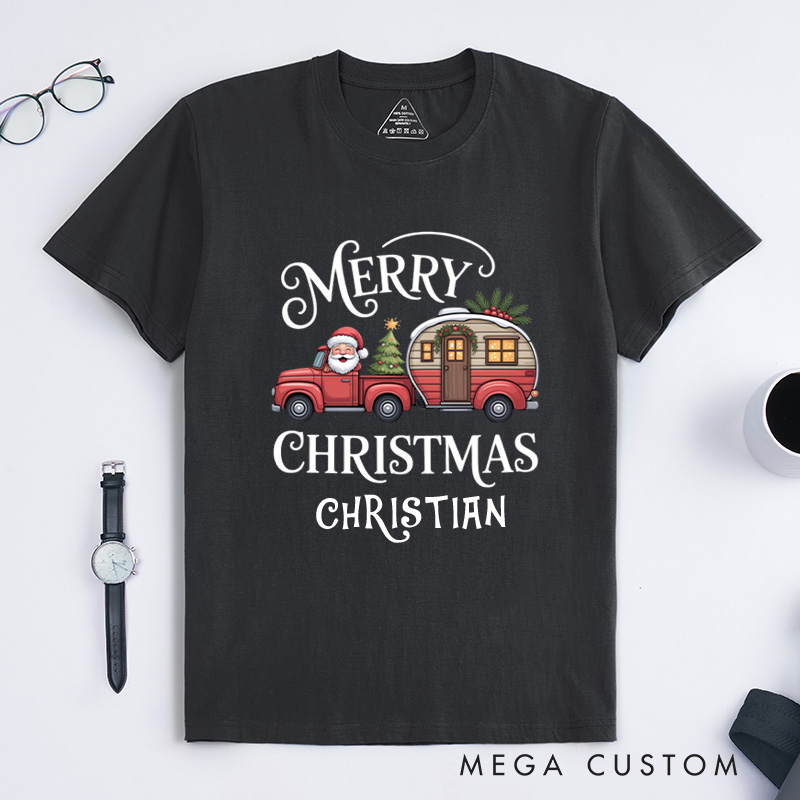 Personalized Merry Christmas T-Shirt Outdoor Camping Adventure Shirt Gift for Hiking Lover