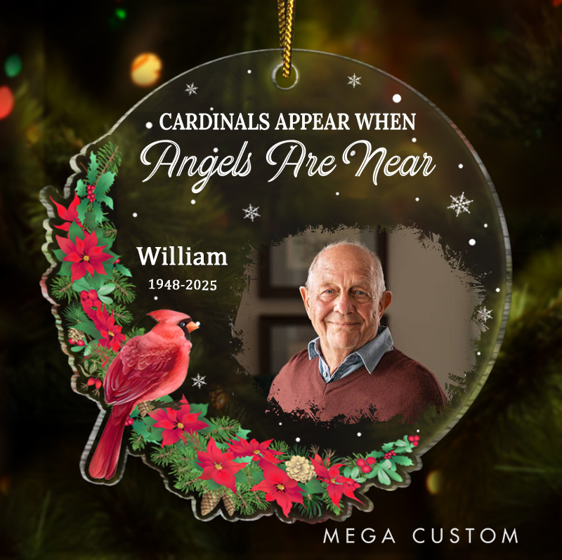 Personalized Photo Christmas Ornament Although You Can Not See Me Custom Acrylic Ornament Sympathy Gift For Loss of Grandfather