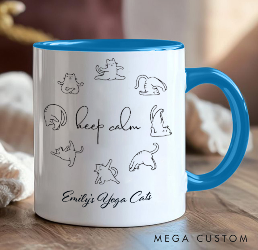 Personalized Yoga Cats Mug with Cute Cat Poses Custom Name Perfect Gift for Yoga Lover and Cat Lover