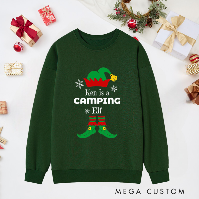 Personalized Camping Elf Classic Sweatshirts Christmas Outdoor Adventure Sweatshirts Gift for Hiking Lover