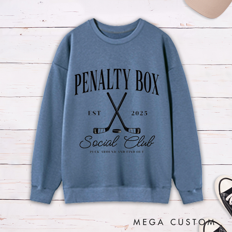 Personalized "Penalty Box Social Club" Hockey Sweatshirt with Customizable Year