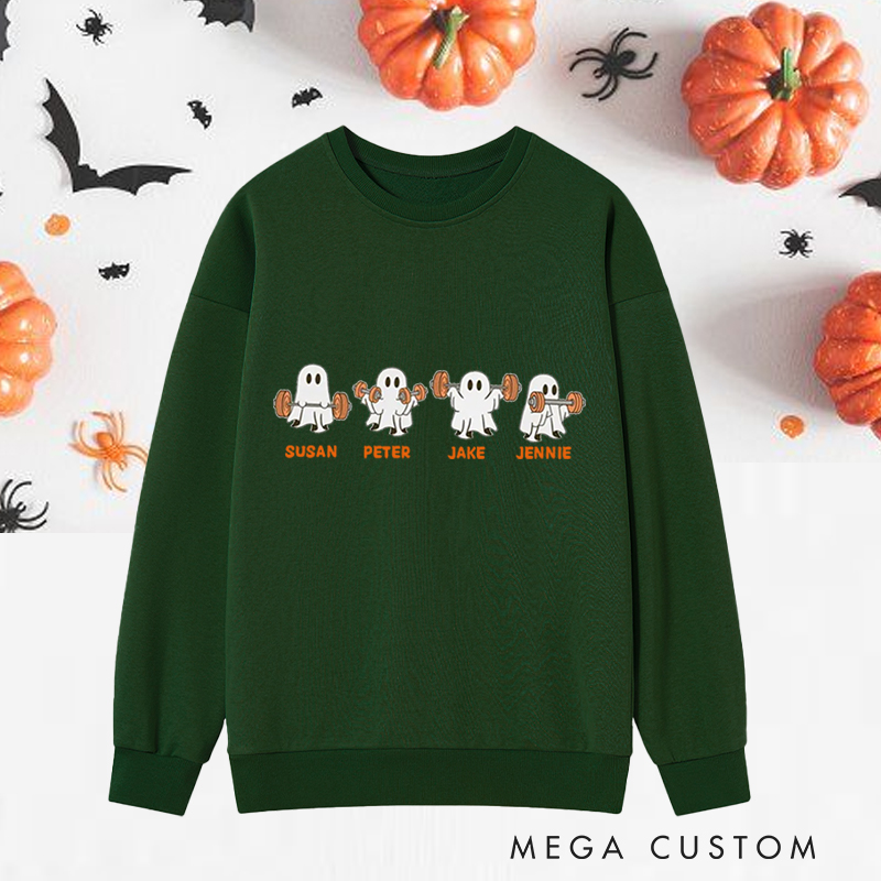 Personalized Halloween Classic Sweatshirts with Adorable Ghost Weightlifting Squad Sweatshirts Gift for Fitness Enthusiasts Bodybuilders and Gym Lovers