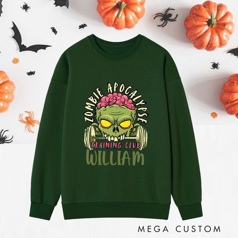 Personalized Halloween Classic Sweatshirts with Zombie Apocalypse Training Club Sweatshirts Gift for Fitness Enthusiasts Bodybuilders and Gym Lovers