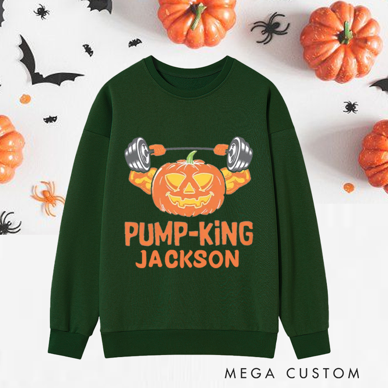 Personalized Halloween Classic Sweatshirts with Pump King Lantern Weightlifting Sweatshirts Gift for Fitness Enthusiasts Bodybuilders and Gym Lovers